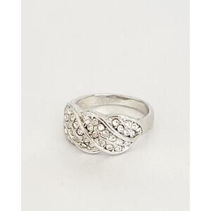 CZ Pave Set Ring Twisted Crossover 18K Gold Plated 7.5 Diamond Like Sparkle